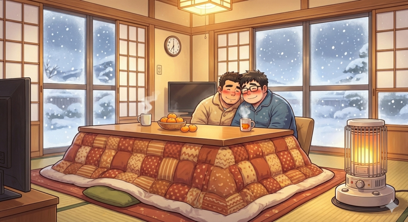 進化後の Gemini さんに描いてもらった「コタツでくつろいでいる２人」のイラスト #3 [Gemini_Generated_Image_8z1eqq8z1eqq8z1e]