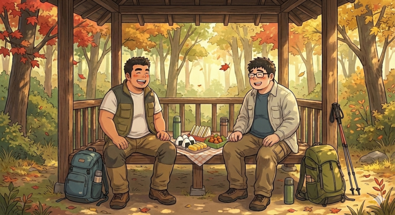 進化後の Gemini さんに描いてもらった「ランチタイム中の２人」のイラスト #5 [Gemini_Generated_Image_nrbfwmnrbfwmnrbf]